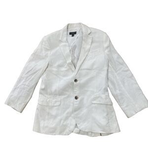 Club Room Laundry White Linen Blazer Womens M Beach Preppy 2 Button Jacket 38"